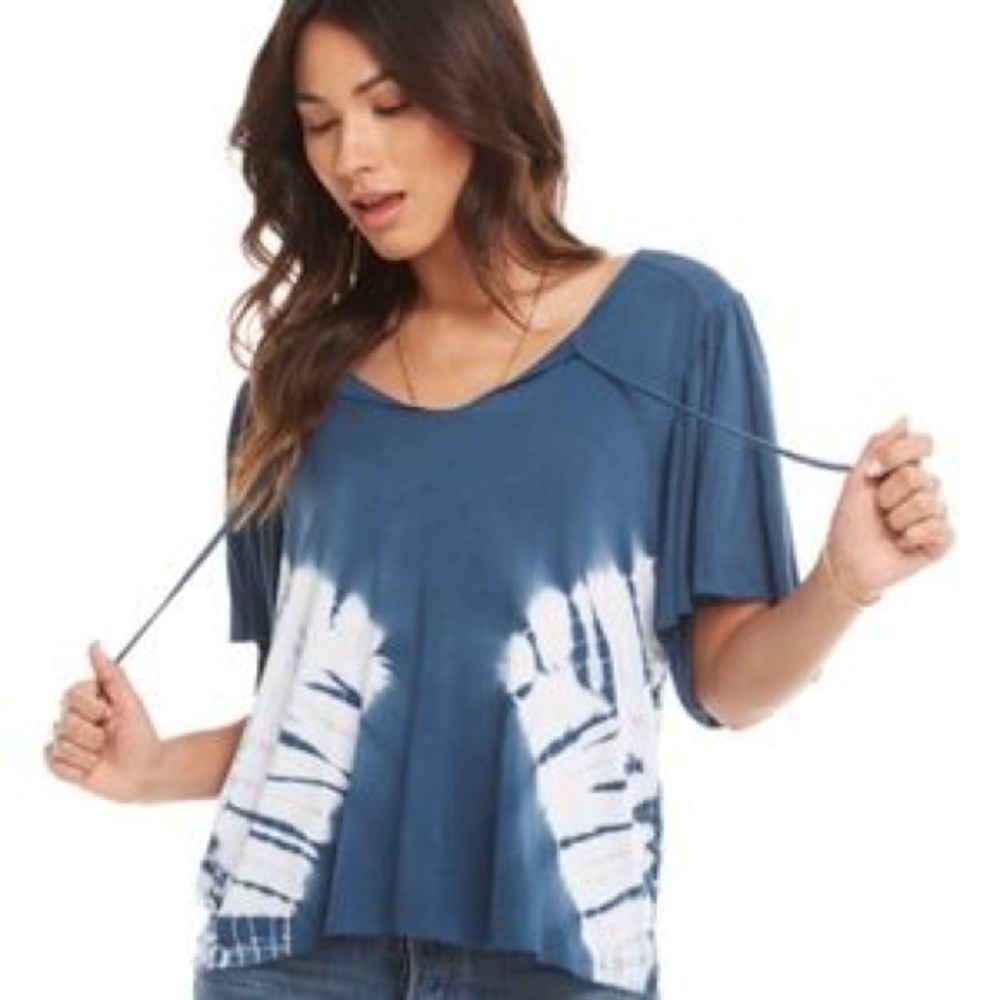 🌺 Chaser Jersey Tie Dye Flounce Sleeve Top w/Ties M